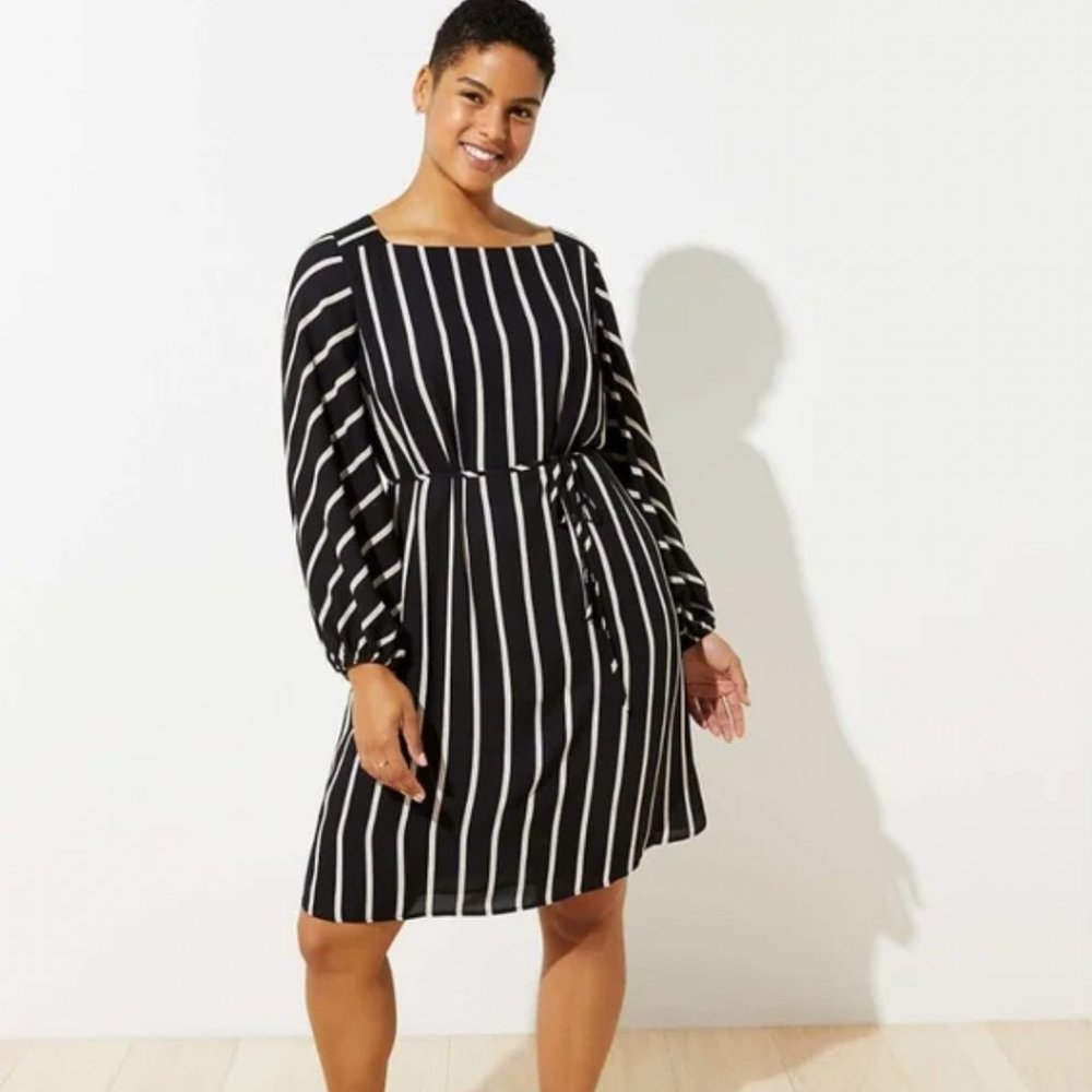 LOFT Plus | Striped Square Neck Tie Waist Dress
